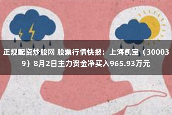 正规配资炒股网 股票行情快报：上海凯宝（300039）8月2日主力资金净买入965.93万元